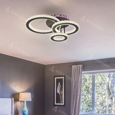 LED полилей с дистанционно управление и кристална леокадия RGB 134W, 3 кръга, студена/гореща/неутрална светлина, нестабилна, черна