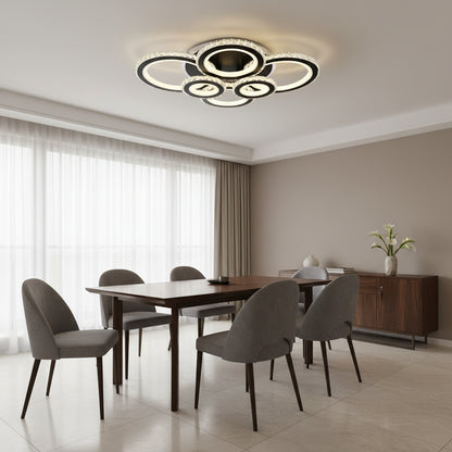 LED полилей с дистанционно управление и кристал NOVA ROTONDA RGB 145W, 6 кръга, Студена/Топла/Неутрална светлина, Димируем, Черен