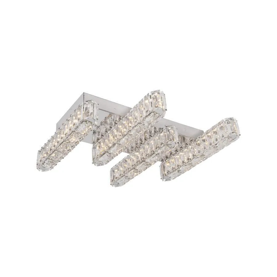 LED полилей с дистанционно управление и Crystal Priscila 80W, 4 елемента, линеен, студен/горещ/неутрален светлинен, нестабилен, лъскав хром