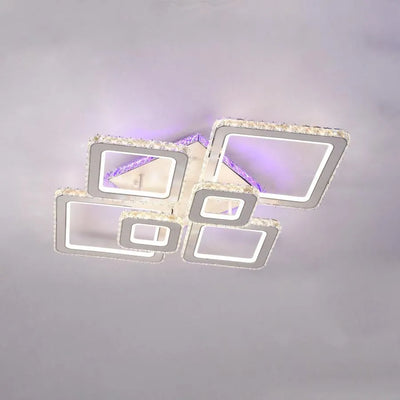 LED полилей с дистанционно управление и кристал Terrano RGB 288W, 6 квадрата, студена/гореща/неутрална светлина, маргаритка, гланцово хром бяло