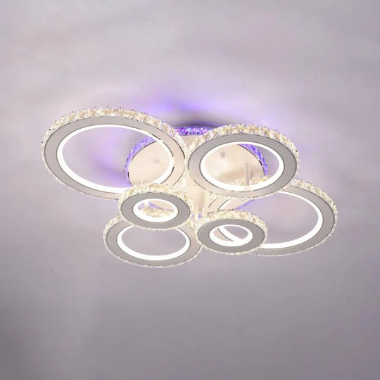 LED полилей с дистанционно управление и кристал MEILI ZAFINA RGB 238W, 6 кръга, студена/топла/неутрална светлина, димиране, бял кристал LED полилеи Заглавие по подразбиране Alessandro Design