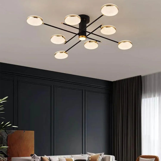 LED полилей с дистанционно управление и кристал MISEL 154W, 9 Елемента, Студена/Топла/Неутрална светлина, Димируем, Черно злато