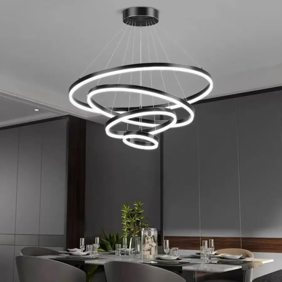 LED похот, окачена с дистанционно управление на Azariah 112W, 4 кръга, студена/гореща/неутрална светлина, нестабилна, черна, регулируема височина