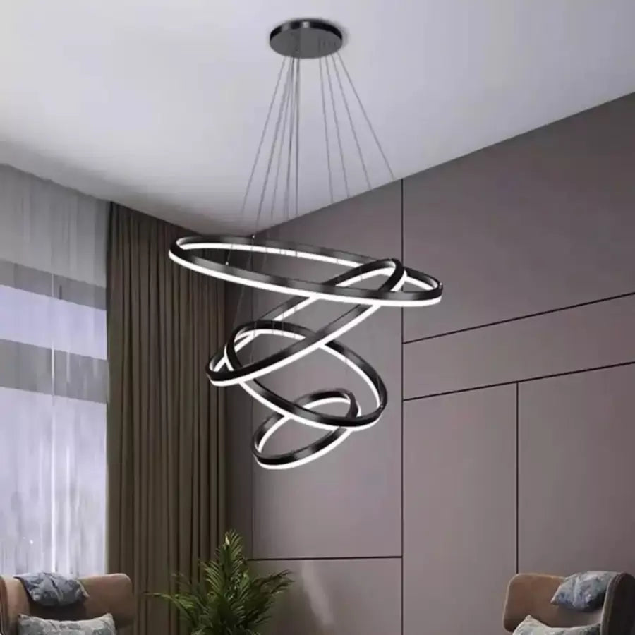 LED похот, окачена с дистанционно управление на Azariah 112W, 4 кръга, студена/гореща/неутрална светлина, нестабилна, черна, регулируема височина