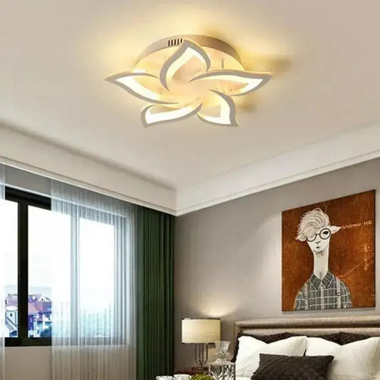 LED полилей с дистанционно управление на лотос, 55W, 5 венчелистчета, студена/гореща/неутрална светлина, нестабилна, бяла
