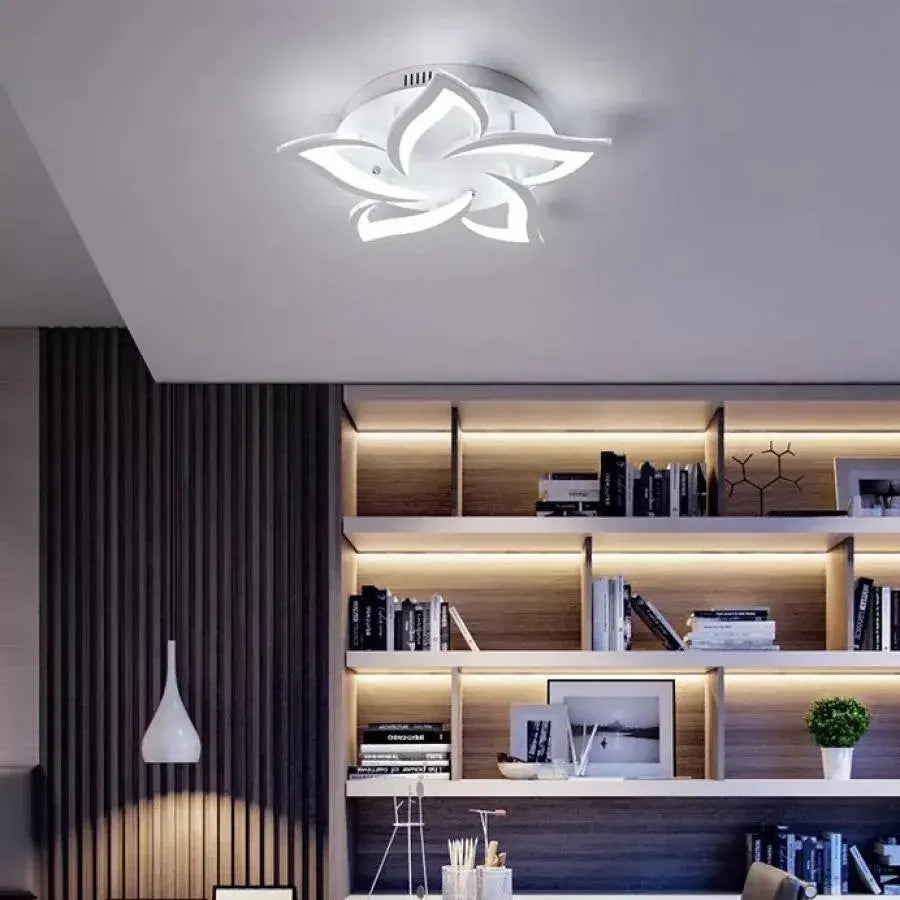 LED полилей с дистанционно управление на лотос, 55W, 5 венчелистчета, студена/гореща/неутрална светлина, нестабилна, бяла