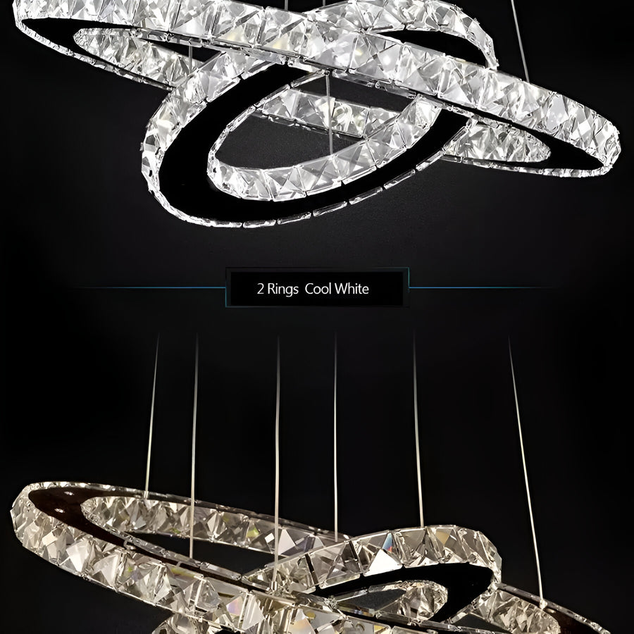 LED полилей с дистанционно управление и кристална призма Luminis 58W, 2 кръга, студена/гореща/неутрална светлина, нестабилна, сребърна, регулируема височина