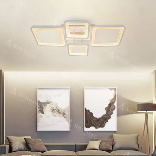 LED полилей с дистанционно управление, ела, 4 квадрата, 88W, студена/гореща/неутрална светлина, нестабилна, бяла