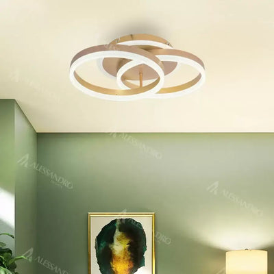 LED похот на дистанционното управление на Lyra, 120W, 2 кръга, Dimble, четка злато, студена/гореща/неутрална светлина