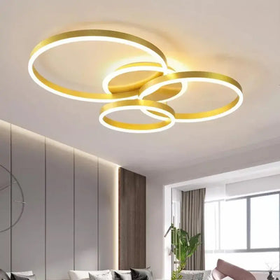 LED похот с дистанционно управление на Lyra, 100W, 3 кръга, маргаритка, четка злато, студена/гореща/неутрална светлина
