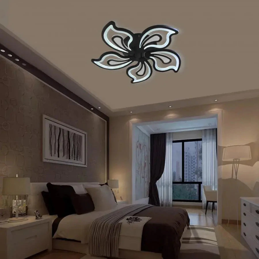 LED полилей със славно дистанционно управление, 150W, 5 венчелистчета, студена/гореща/неутрална светлина, нестабилна, черна