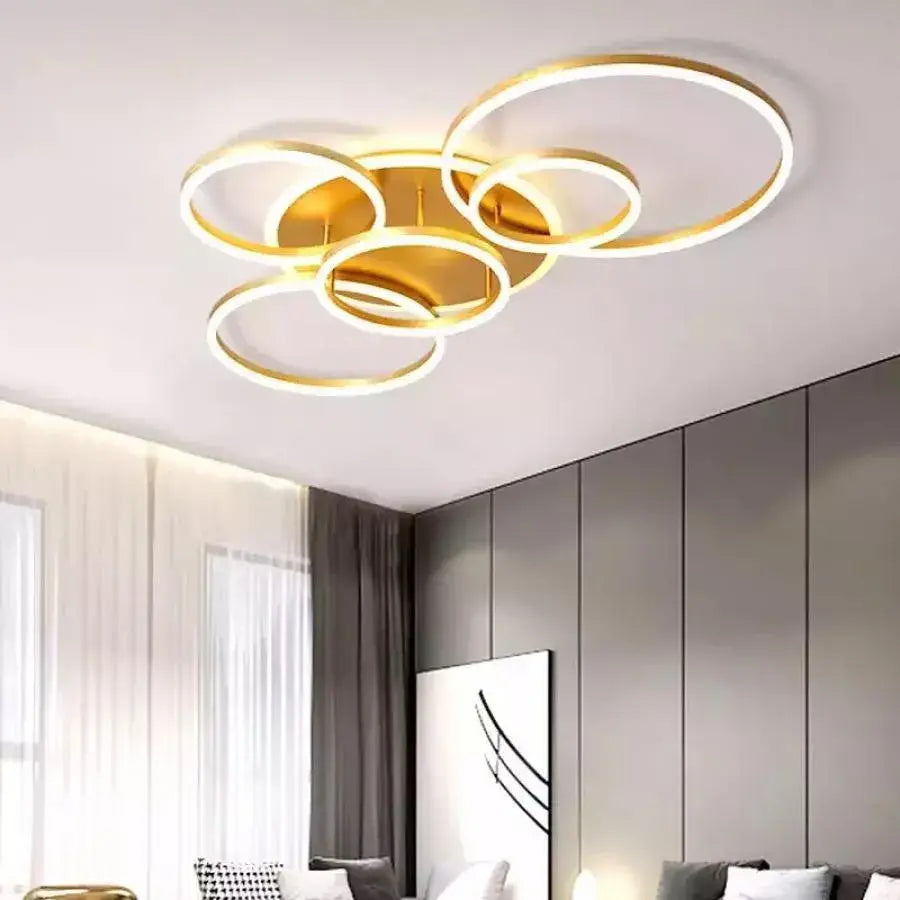 LED похот с дистанционно управление на Lyra, 248W, 5 кръга, греда, четка злато, студена/гореща/неутрална светлина