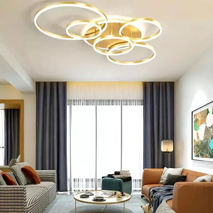 LED похот с дистанционно управление на Lyra, 248W, 5 кръга, греда, четка злато, студена/гореща/неутрална светлина