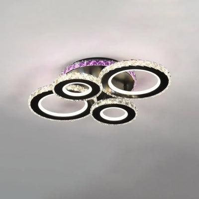 LED полилей с дистанционно управление и кристал MEILI ZAFINA RGB 136W, 4 кръга, Студена/Топла/Неутрална светлина, Димируем, Черен