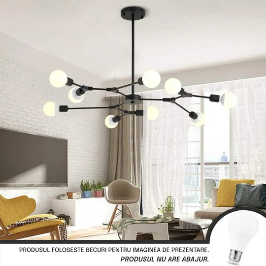 Lustra Architek Nona, 9x E27, черен, метален блясък, промишлено заглавие по подразбиране Alessandro Design