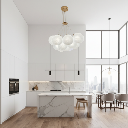 MODERN LOFT Полилей Bagliore, глобус, 9xE27, регулируема височина, злато