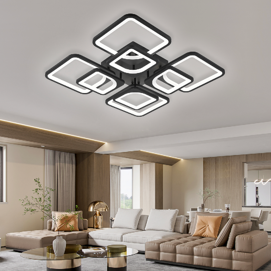 Lustra LED cu telecomanda ZOE, 8 Patrate, 130W, Lumina Rece/Calda/Neutra, Dimabila, Negru