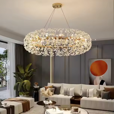 CHANDELIER CRYSTAL SEGOVIA MAGNO 5X E14, 60cm DIAMETER, ЛИЦЕННО Злато, Регулируема височина