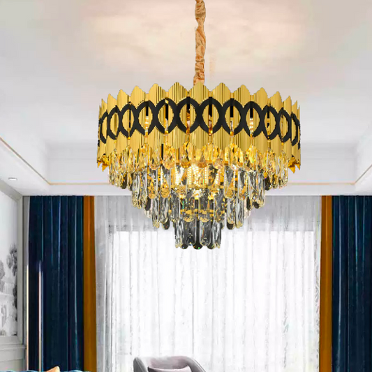 Кристален полилей Pierrefonds Noble 6xe14, 40 cm диаметър, лъскаво злато, регулируема височина