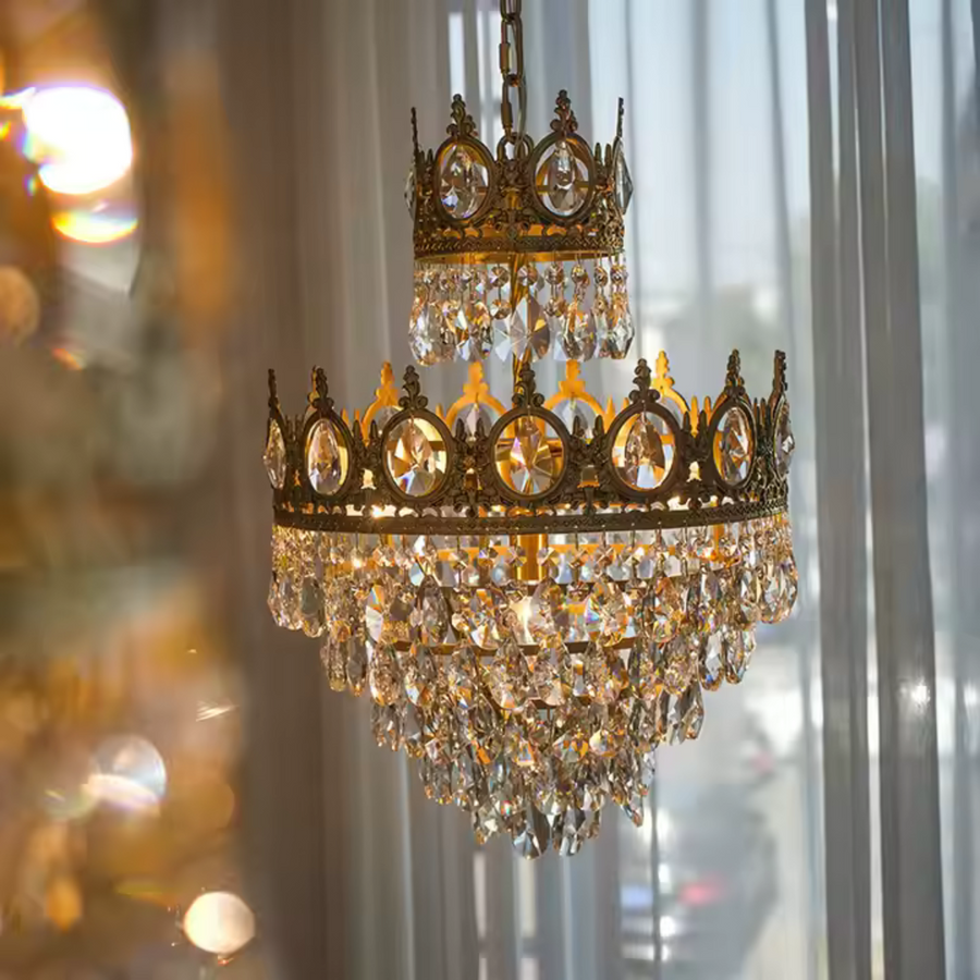 Кристален полилей Royal Petito, 3xe14, диаметър 25 см, лъскаво злато, регулируема височина
