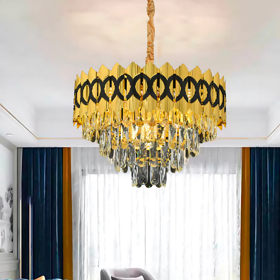 Кристален полилей Pierrefonds Noble 6xe14, 40 cm диаметър, лъскаво злато, регулируема височина
