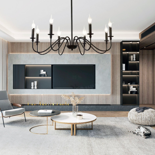 Кристален полилей Oliveto 8xe14, диаметър 92 см, черен, регулируема височина