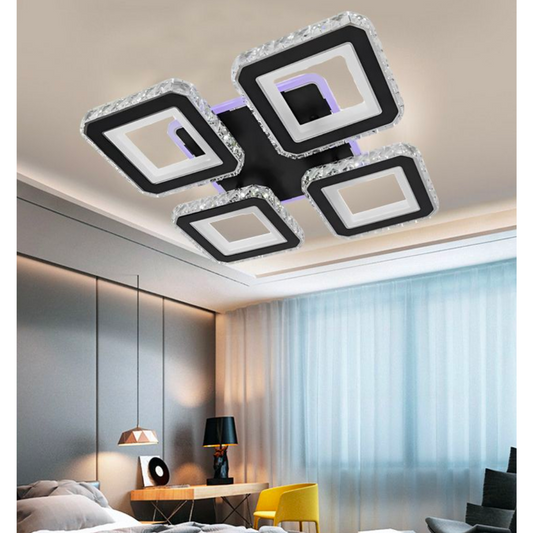 LED полилей с дистанционно управление на Лейла, 79W, 4 квадрата, студена/гореща/неутрална светлина, нестабилна, черна