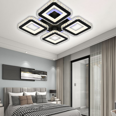 LED полилей с дистанционно управление на Лейла, 79W, 4 квадрата, студена/гореща/неутрална светлина, нестабилна, черна