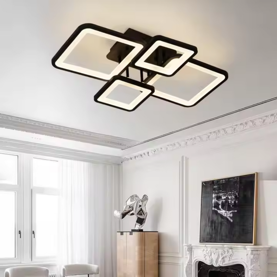 LED полилей с дистанционно управление, ела, 4 квадрата, 85W, студена/гореща/неутрална светлина, недобросъвестно, черно