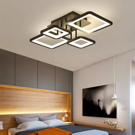 LED полилей с дистанционно управление, ела, 4 квадрата, 85W, студена/гореща/неутрална светлина, недобросъвестно, черно