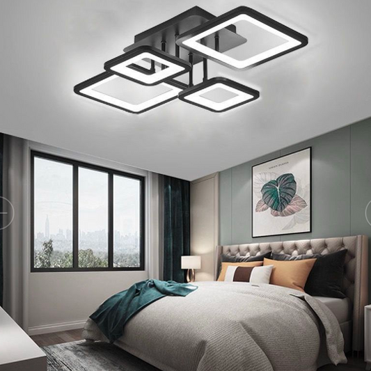 LED полилей с дистанционно управление, ела, 4 квадрата, 85W, студена/гореща/неутрална светлина, недобросъвестно, черно