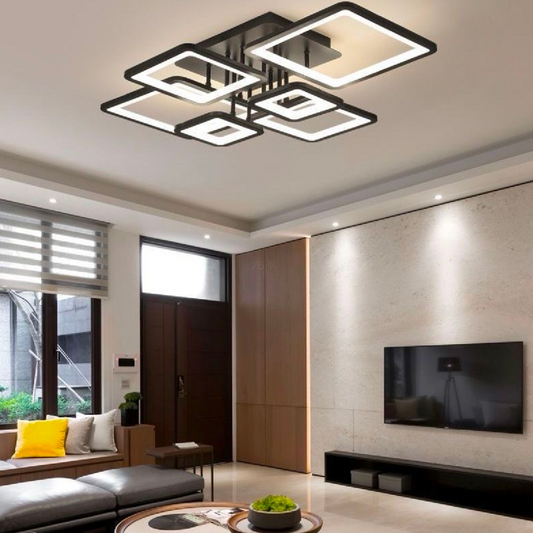 LED полилей с дистанционно управление, ела, 6 квадрата, 124W, студена/гореща/неутрална светлина, нестабилна, черна