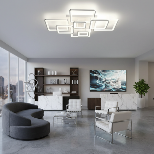 LED полилей с дистанционно управление ELLA 187W, 8 квадрата, Студена/Топла/Неутрална светлина, Димируем, Бял