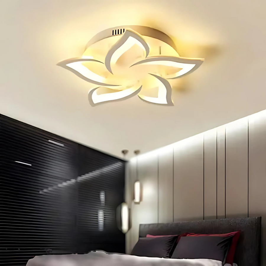 LED полилей с дистанционно управление на лотос, 55W, 5 венчелистчета, студена/гореща/неутрална светлина, нестабилна, бяла