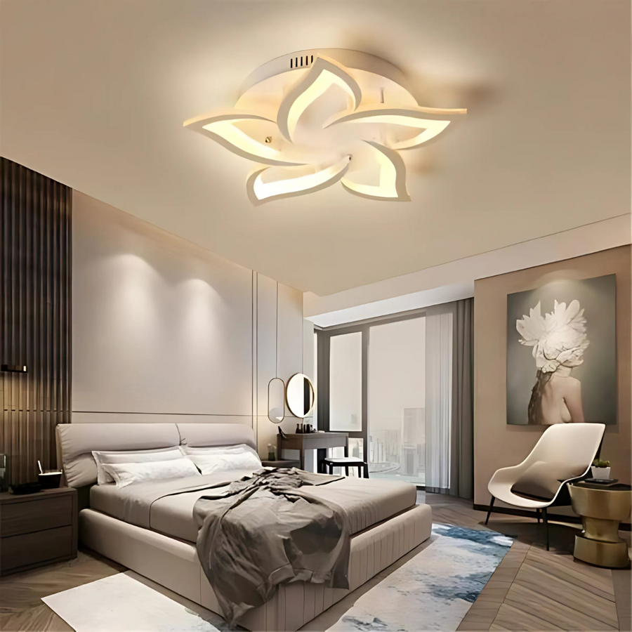 LED полилей с дистанционно управление на лотос, 55W, 5 венчелистчета, студена/гореща/неутрална светлина, нестабилна, бяла