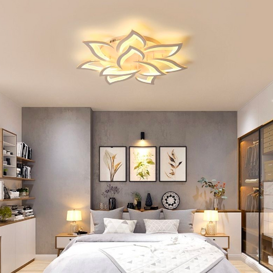 LED полилей с дистанционно управление на лотос, 110W, 9 венчелистчета, студена/гореща/неутрална светлина, нестабилна, бяла