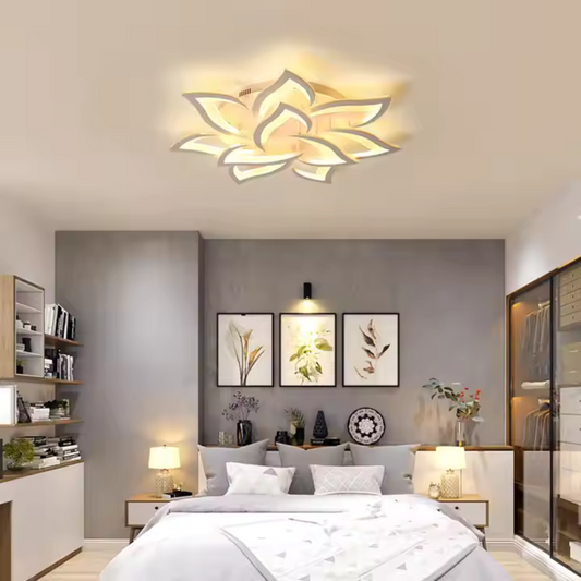 LED полилей с дистанционно управление на лотос, 110W, 9 венчелистчета, студена/гореща/неутрална светлина, нестабилна, бяла