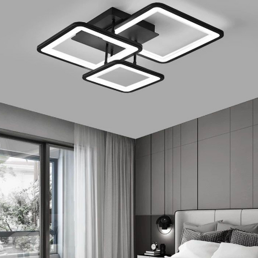 LED полилей с дистанционно управление, Zoe, 3 квадрата, 64W, студена/гореща/неутрална светлина, нестабилна, черна