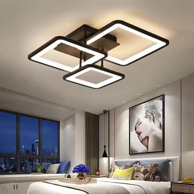 LED полилей с дистанционно управление, Zoe, 3 квадрата, 64W, студена/гореща/неутрална светлина, нестабилна, черна