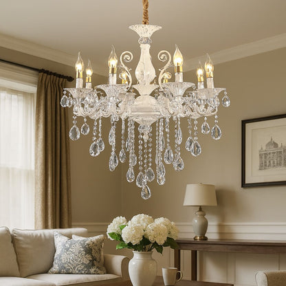 Sanssoci 8xe14 Кристален и метален полилей - Royal Elegance, регулируема височина, сребърно бяло