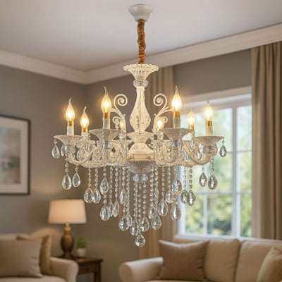 Sanssoci 8xe14 Кристален и метален полилей - Royal Elegance, регулируема височина, сребърно бяло