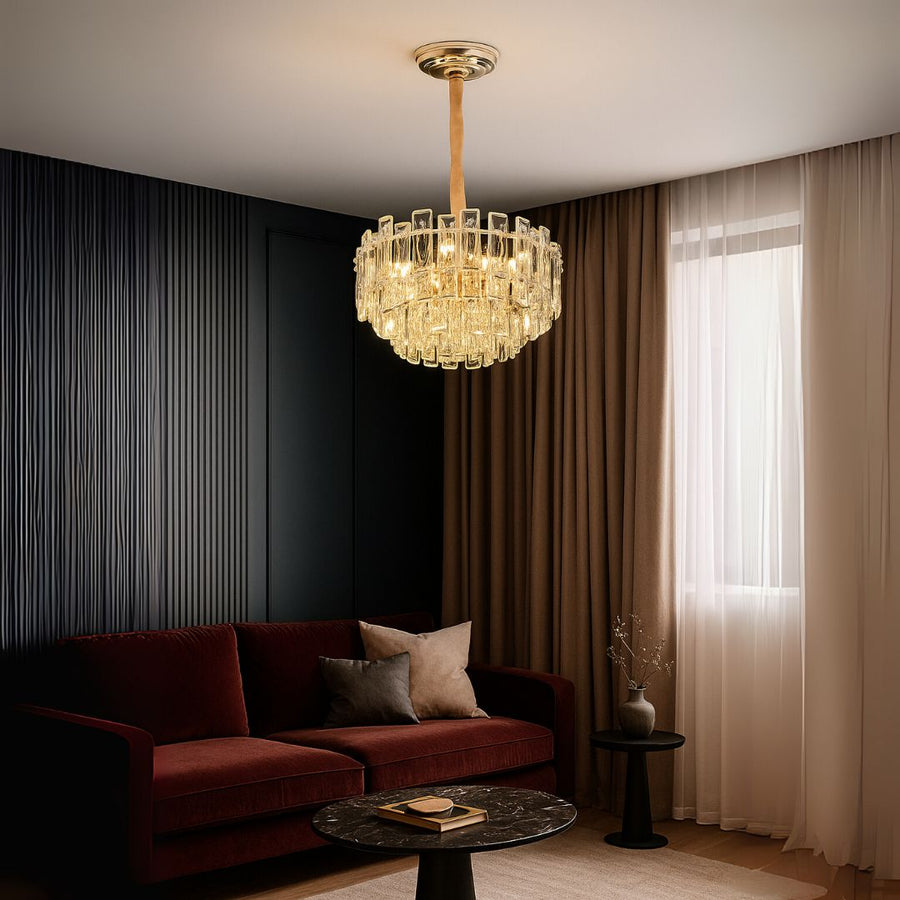Кристален полилей Fontainebleau Eleganza, 9x E14, диаметър 45 cm, злато, регулируема височина