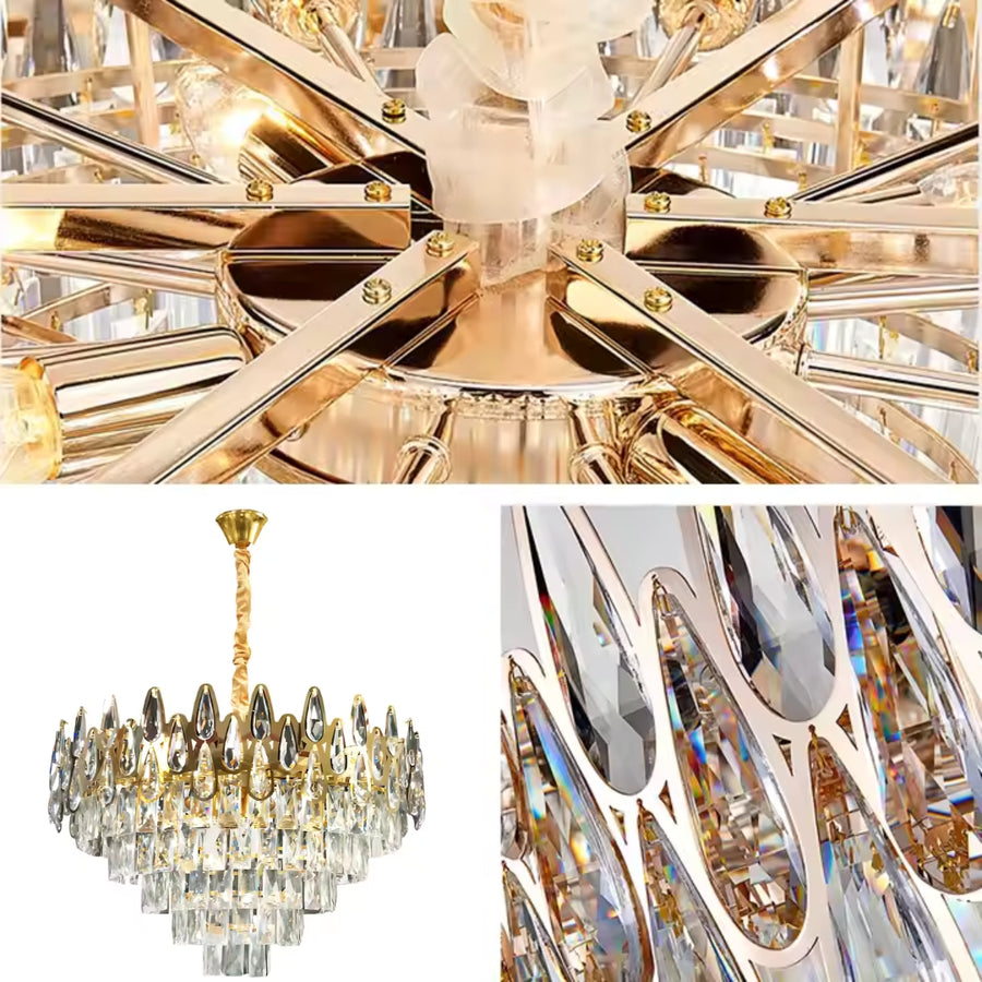 Crystal Chandelier Alhambra Eleganza 8x E14, диаметър 49 cm, лъскаво злато, регулируема височина