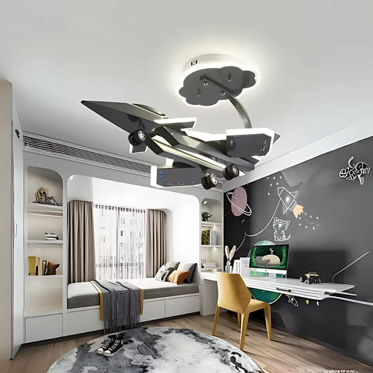 LED детски полилей FIGHTER, тип самолет, 100 W, хладна/топла/неутрална светлина, аеронавигационно сиво Детски полилеи Заглавие по подразбиране Alessandro Design