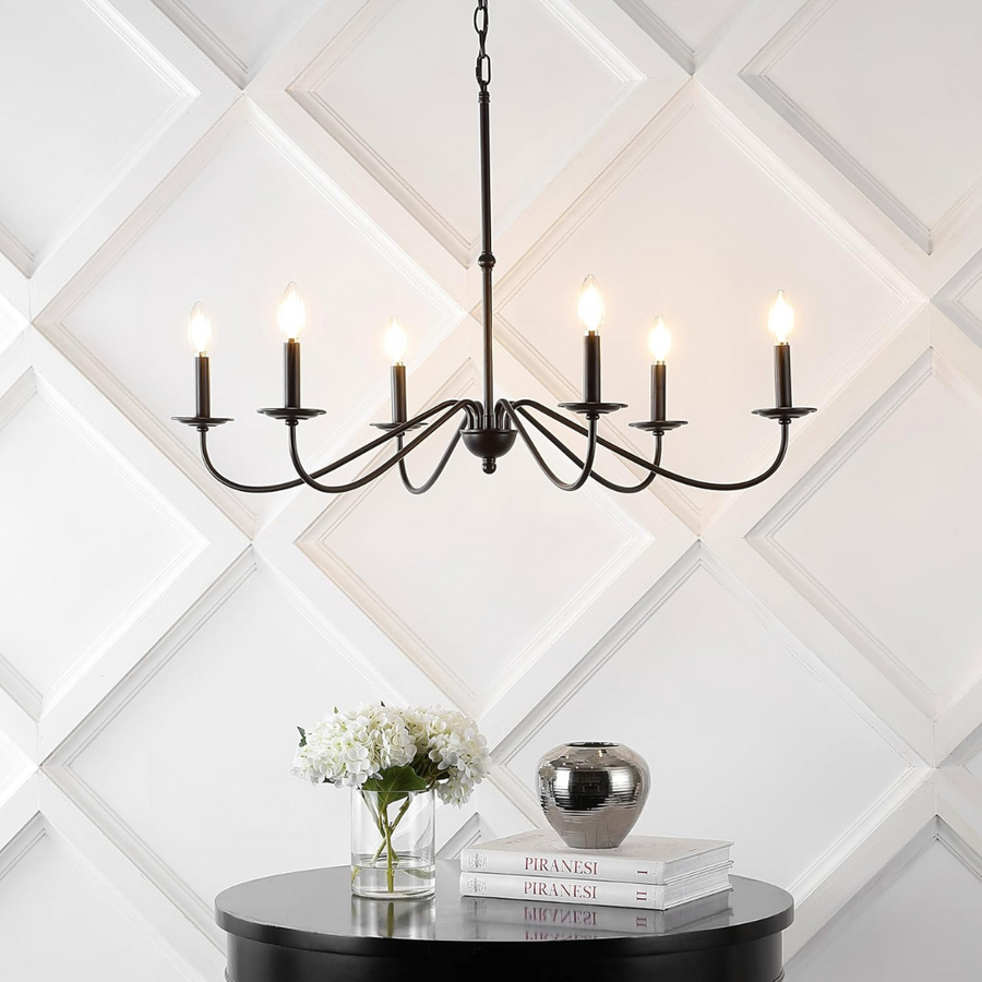 Candelabru Cristal Oliveto 6xE14, Diametru 63cm, Negru, Inaltime Reglabila