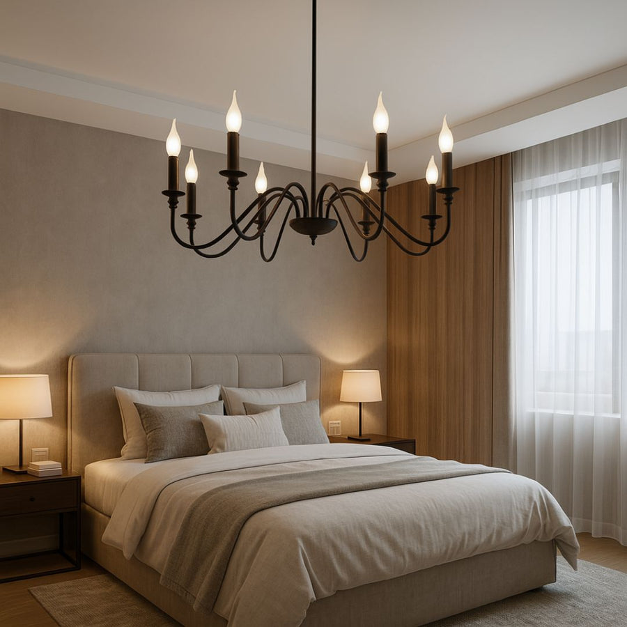 Кристален полилей Oliveto 8xe14, диаметър 92 см, черен, регулируема височина