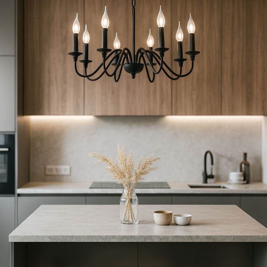 Кристален полилей Oliveto 8xe14, диаметър 92 см, черен, регулируема височина