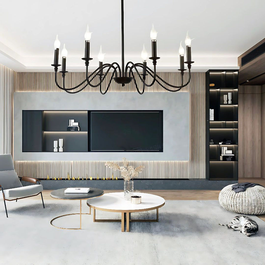 Кристален полилей Oliveto 8xe14, диаметър 92 см, черен, регулируема височина