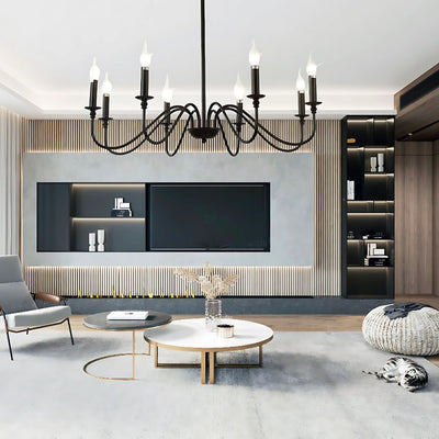 Кристален полилей Oliveto 8xe14, диаметър 92 см, черен, регулируема височина
