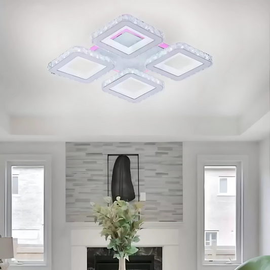 LED LED LEULA с дистанционно управление, 79W, хром с бял, метален и кристал, маргаритка, RGB